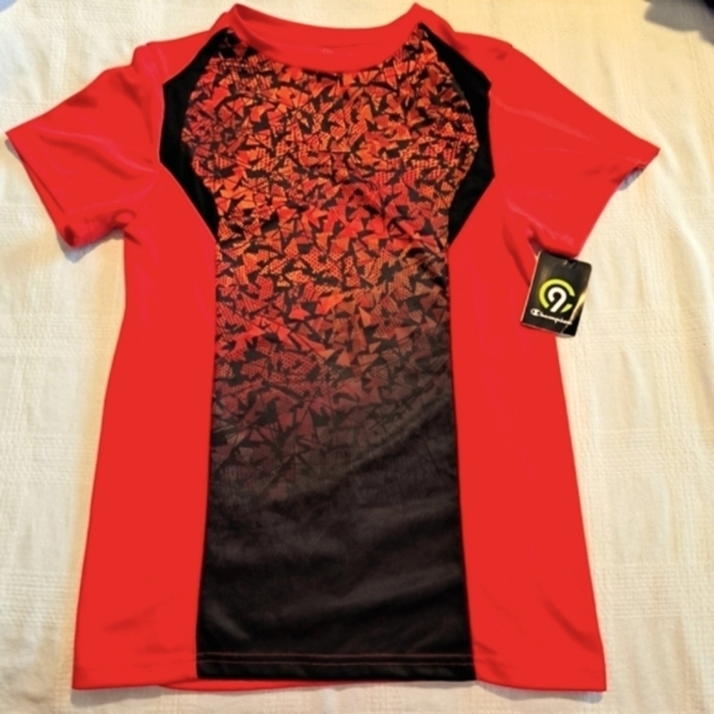 Champion boys size Large red & black short sleeve shirt, New
